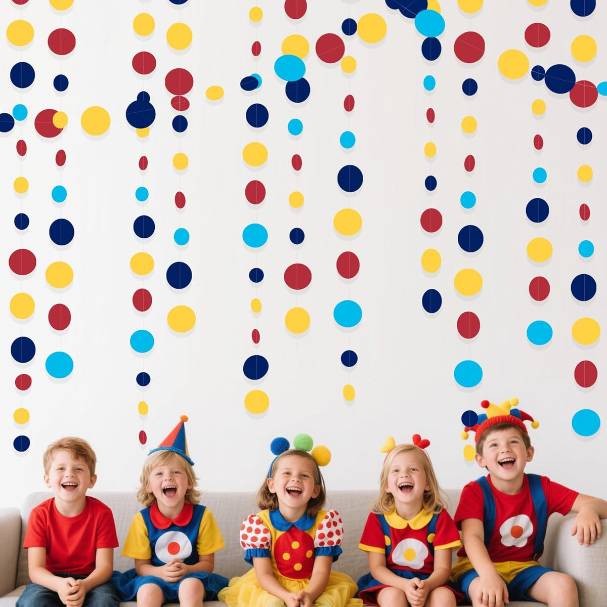 Red Blue Yellow Party Decorations Circle Dots Garland Hanging Paper Polka Dot Streamer for Carnival Circus Clown Fiesta Festivals Birthday Wedding Bridal Shower Wedding Baby Shower Party Supplies