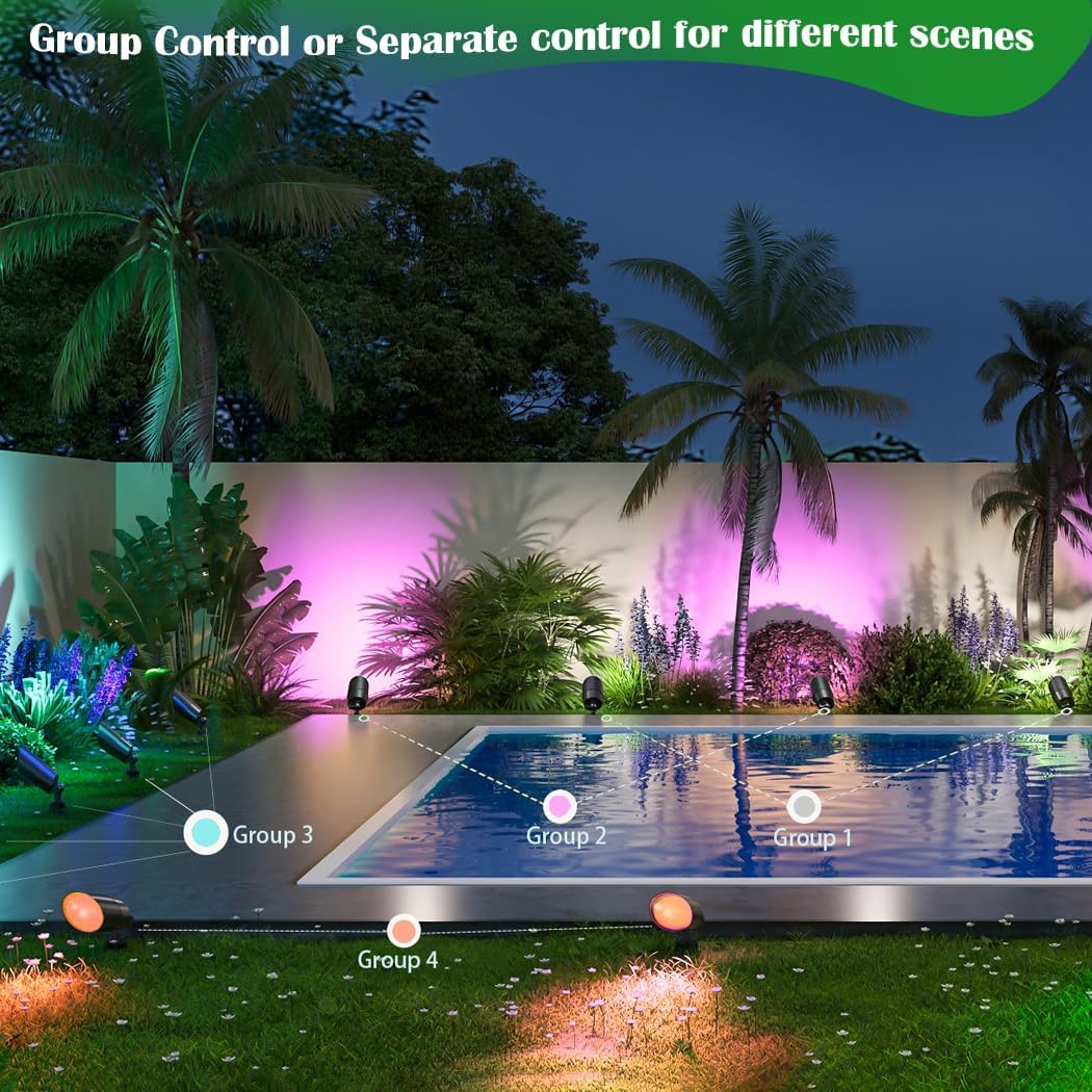 Landscape Spotlights Outdoor 12V Low Voltage with 5W Smart MR16 LED Bulbs,RGB Color Changing Tunable White IP65 Waterproof Directional Uplights for House Trees Yard Patio