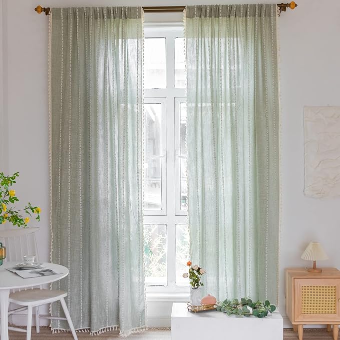 RoomTalks Sage Green Modern Farmhouse Textured Curtains - Image 2