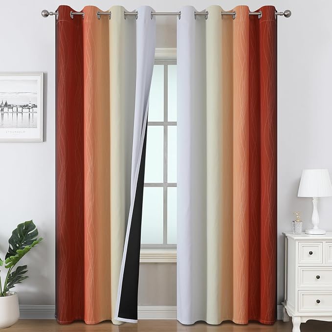 Burnt Orange and Greyish White Ombre Blackout Curtains & Drapes by ESTELARTEXTILER