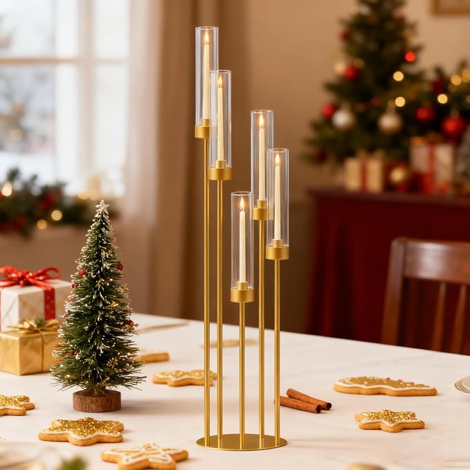 35in 4 Set Gold Candelabra Candle Centerpieces - Image 7