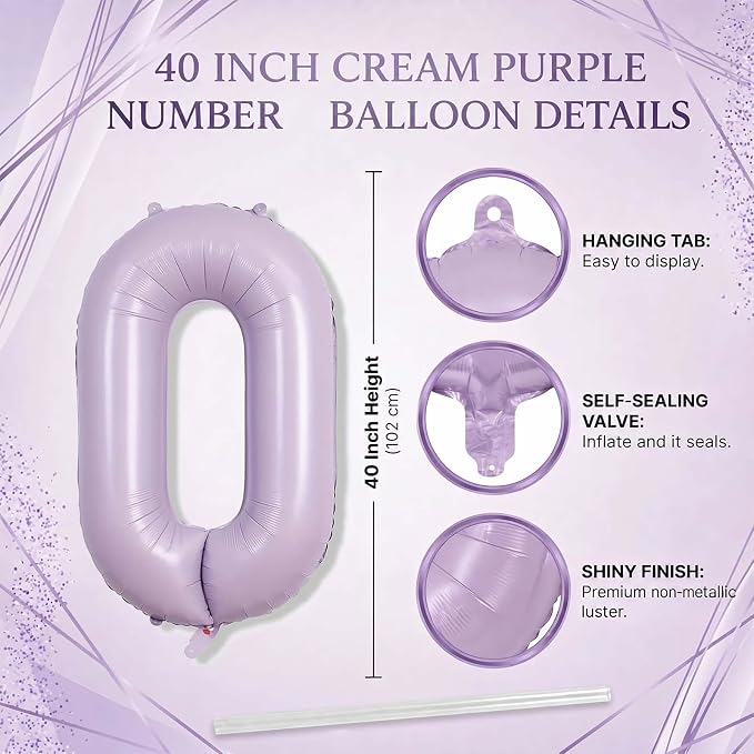 Cream Purple Number 20 Balloon 40 Inch, Foil Digits - Image 4