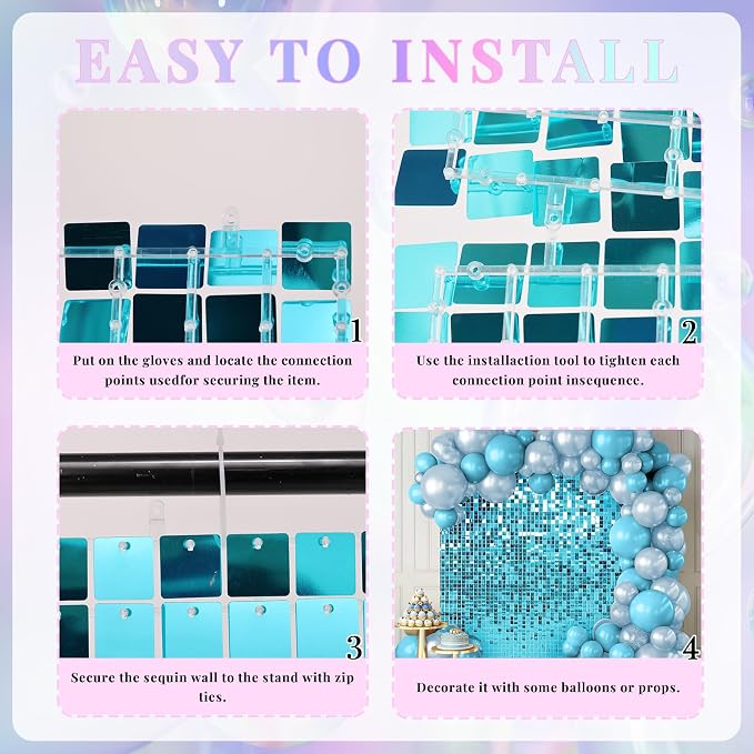 Shimmer Wall Backdrop Lake Blue Wall Panels 24Pcs Square Sequin Shimmer Wall - Image 5
