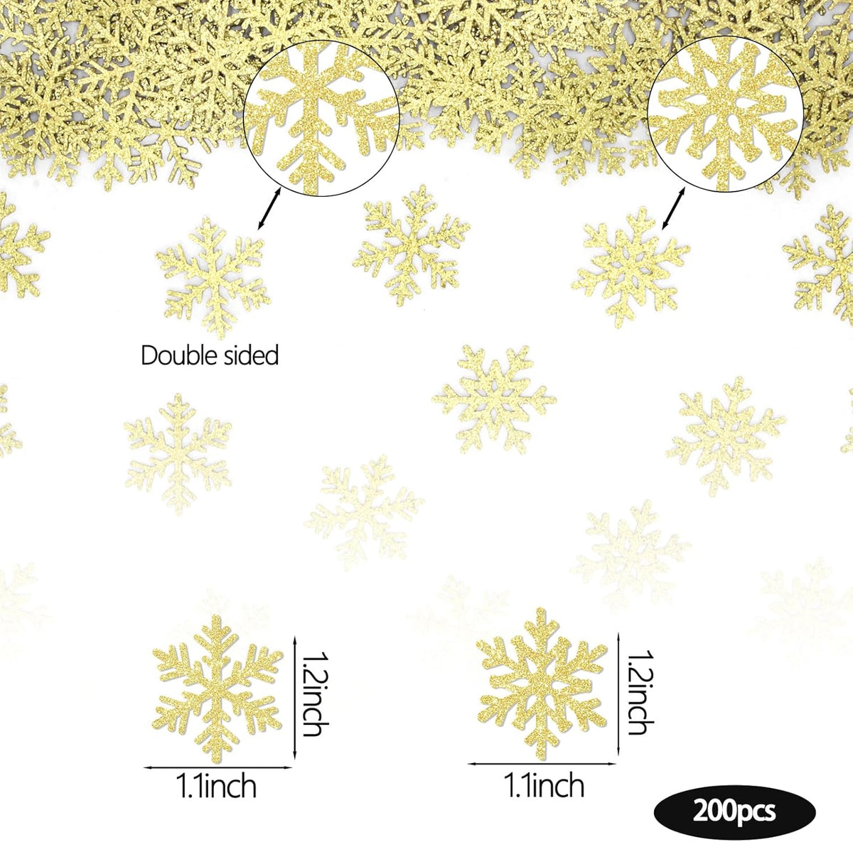 200PC Snowflake Party Decorations Gold Glitter Christmas Confetti Paper Snowflakes Table Confetti For Winter Holiday Birthday Baby Shower Party Decor
