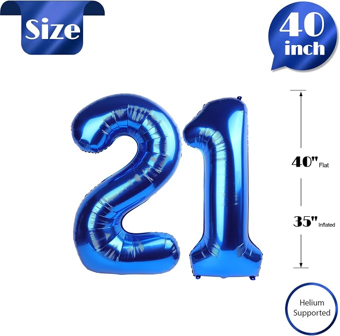 Navy Blue Number 21 Balloon 40 Inch - Image 5