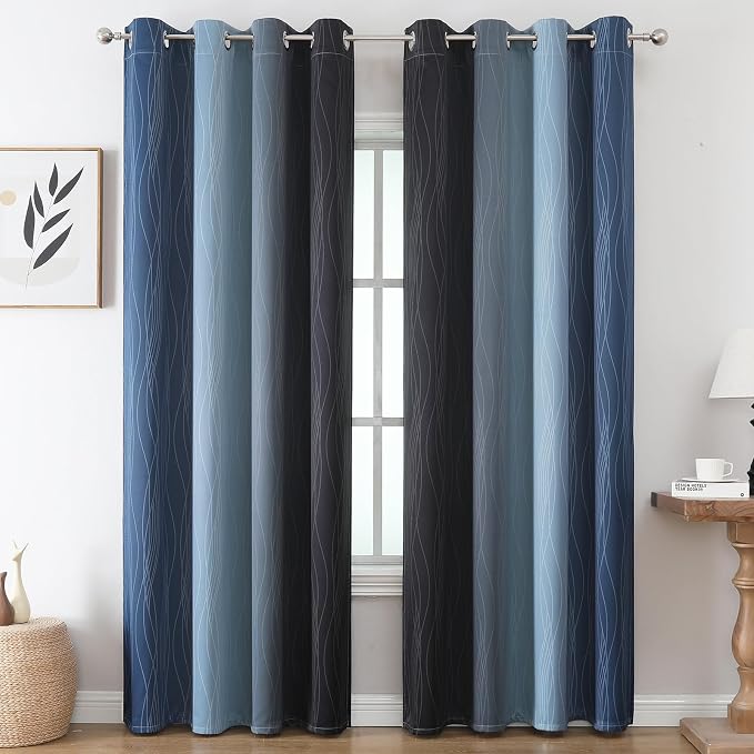 Black and Navy Blue Blackout Curtains - Image 2