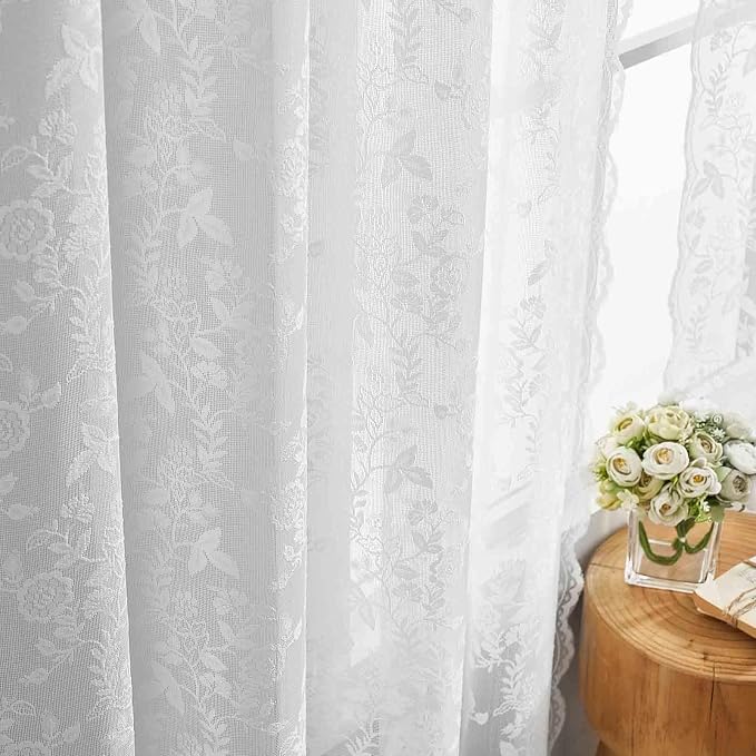 FINECITY White Floral Lace Curtains - Image 6