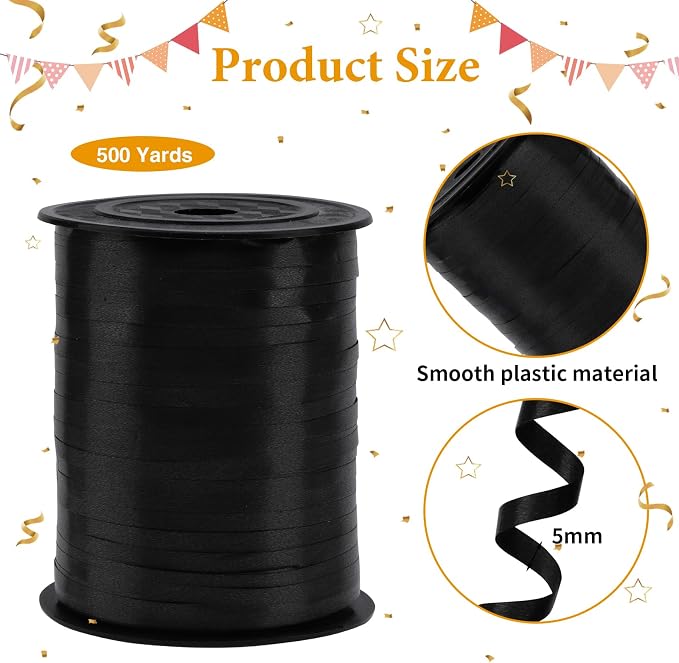 500 Yards Black Curling Ribbon Balloon String Ribbon 1/5 Inch | Ribbon - Image 2