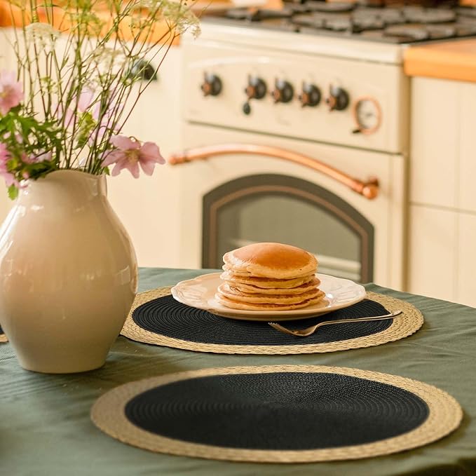 Round Placemats Set of 4, Woven Table Mats, Wide Edge, 15 Inch Diameter - Image 6