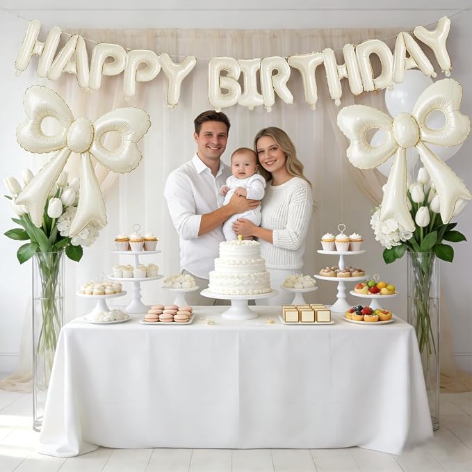 4 Pcs Cream Bow Balloons, 31”Huge Beige Bow Aluminum Foil Balloons - Image 5