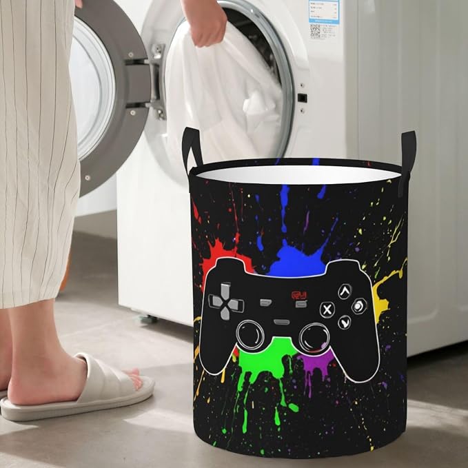 38l Round Laundry Hamper Game Joystick Storage Basket Waterproof Coating - Image 6