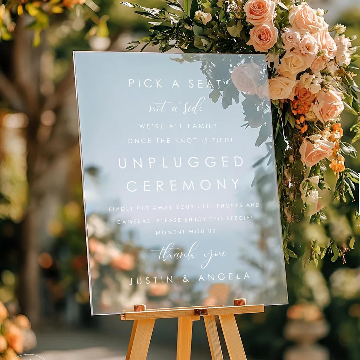 Wedding Yard Sign – Pick a Seat Not a Side + Unplugged Ceremony – Modern Minimalist Outdoor Welcome Board