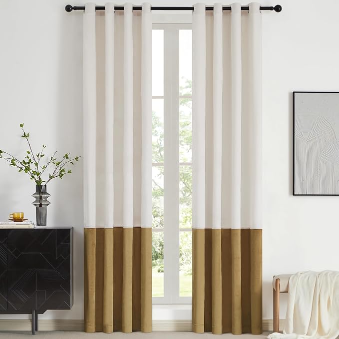 BULBUL Luxury Cream Gold Curtains 96 inches by ModernShinyVelvetCurtains