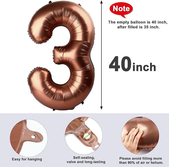 Number Balloons 40 Inch Coffee 3 Balloon - Image 5