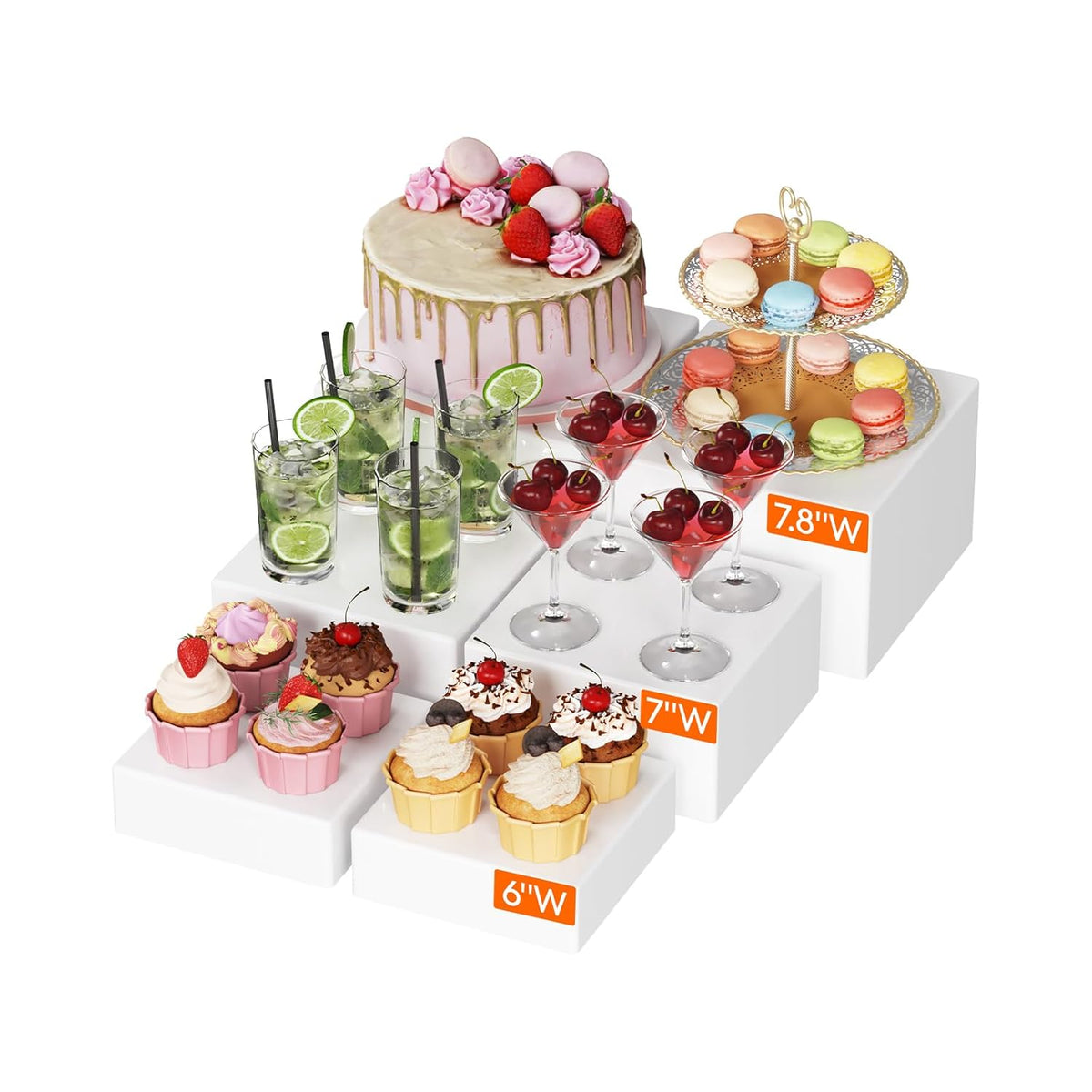 Lifewit Buffet Risers and Stands Up to 7.8", Food Risers for Buffet Table, Catering Dessert Cake Stand for Party, Collectibles Jewelry Display Stand, White Cube Boxes Nesting Risers, 6 PCS