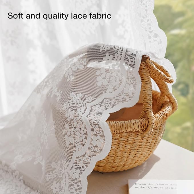 Anmao Vintage Lace Kitchen Curtains 18 Inches Long 2 Panels, Romantic Semi - Image 4