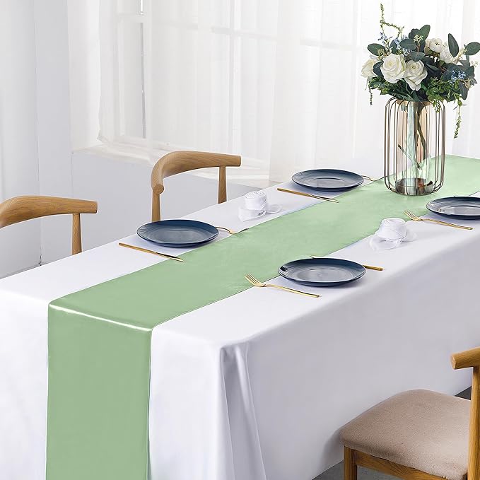 SiinvdaBZX 12 Pcs Sage Green Satin Table Runner 12 x 108 inches Long | Bright - Image 2