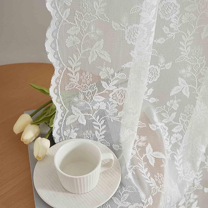 FINECITY Ivory Floral Lace Curtains by FINECITY