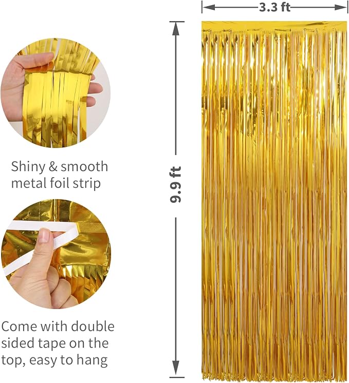 5 Pack 3.3 x 9.9 ft Gold Foil Fringe Curtains Streamers Party Decorations | - Image 2