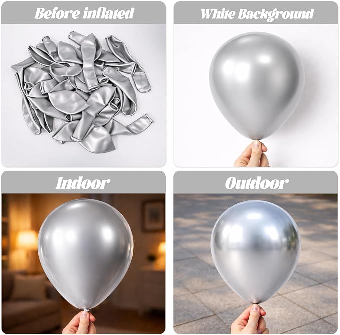 Voircoloria 105pcs Metallic Silver Party Latex Balloons, 12inch | - Image 3