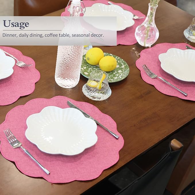 AHHFSMEI Round Faux Linen Placemats Set of 4 Heat Resistant Non-Slip Stain - Image 4