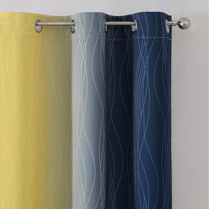 Yellow and Navy Blue Ombre Blackout Curtains - Image 4