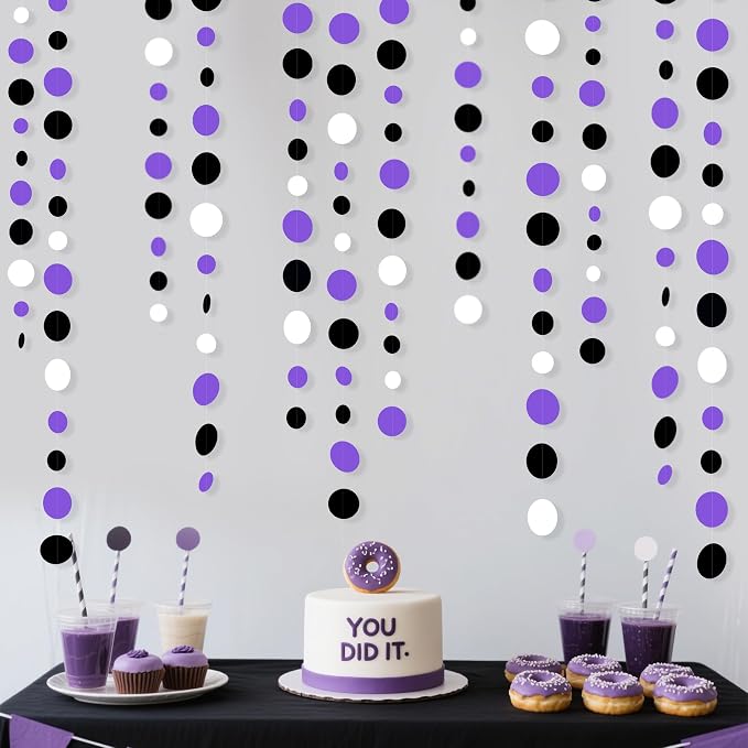46Ft Purple Black Circle Dots Garlands Black Purple and White Polka Dot Hanging - Image 3