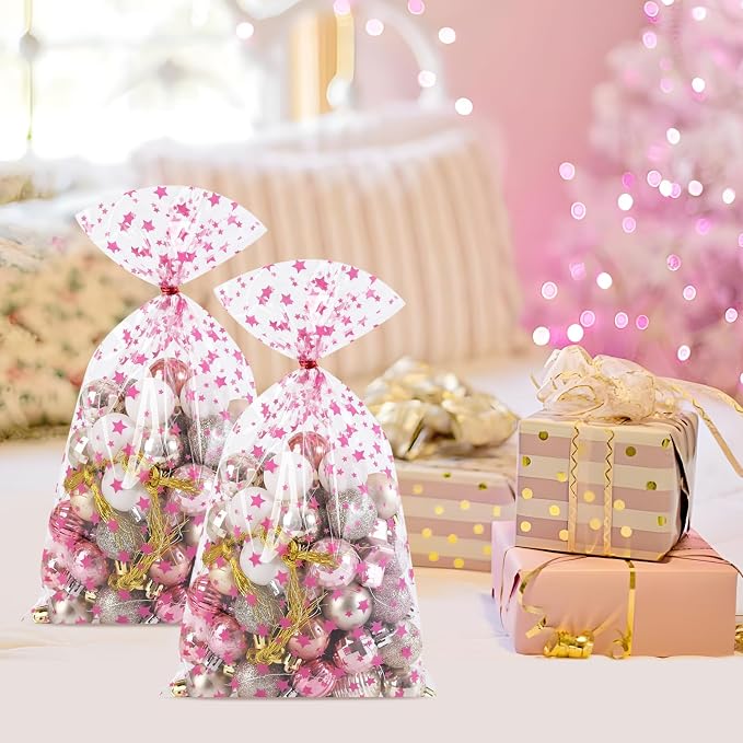 COQOFA 100 Pcs Pink Star 5"X11" Gift Wrap Cello Cellophane Treat Bags Clear - Image 5
