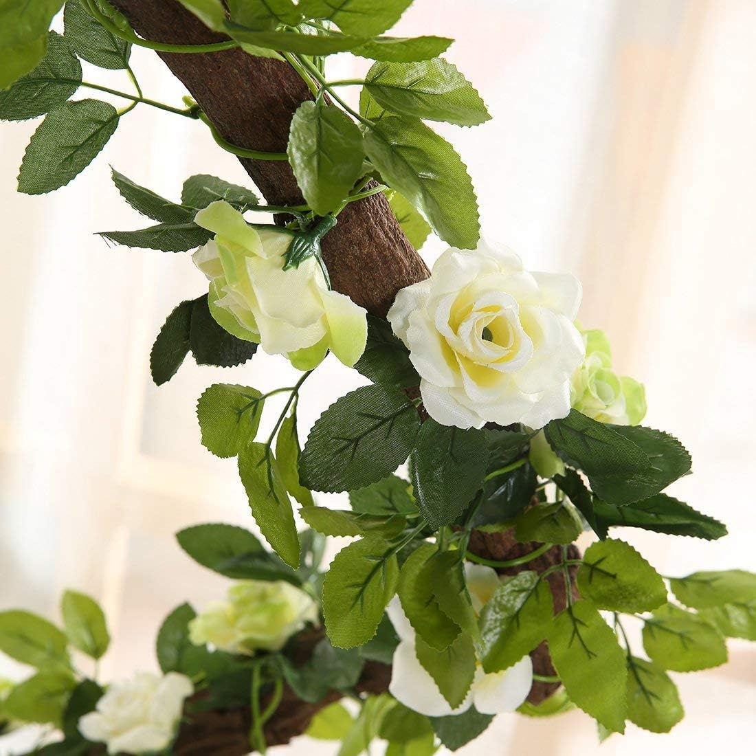 JUSTOYOU 2 Pack (15.8FT) Fake Rose Garland, Artificial Rose Vines Flowers Hanging Silk Rose Vine Wedding Home Backdrop Party Arch Arrangement Decoration