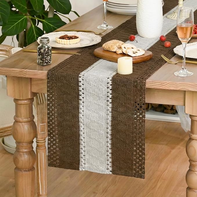 Artoid Mode Coffee Farmhouse Woven Table Runner 12x108 Inch | Seasonal Holiday - Image 3