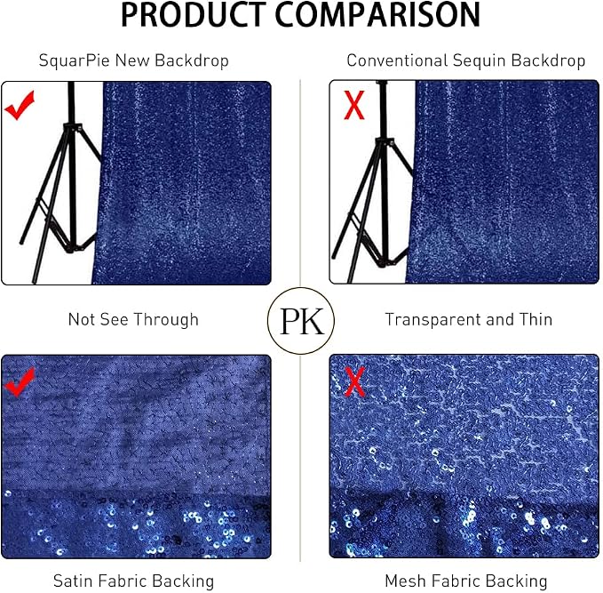 SquarePie 4x8ft Navy Blue Sequin Backdrop, High Density Non-Transparent Glitter - Image 4