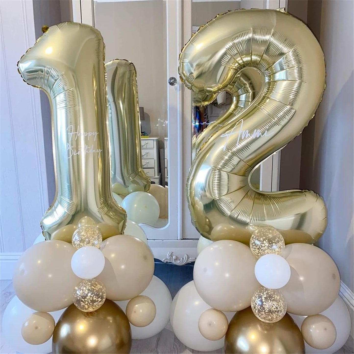 Champagne Gold Balloon Number 5, 40 Inch Large Self Inflating Foil Number Balloons 0-9, Light Gold Digital 5 Helium Balloon for 5th Girls Boys Women Birthday Party Graduation Anniversary Decorations