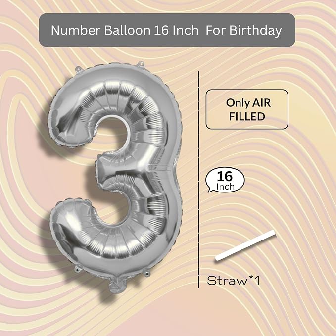 Blue Number Balloon 3 Mylar Foil Balloons 16 inch - Image 8