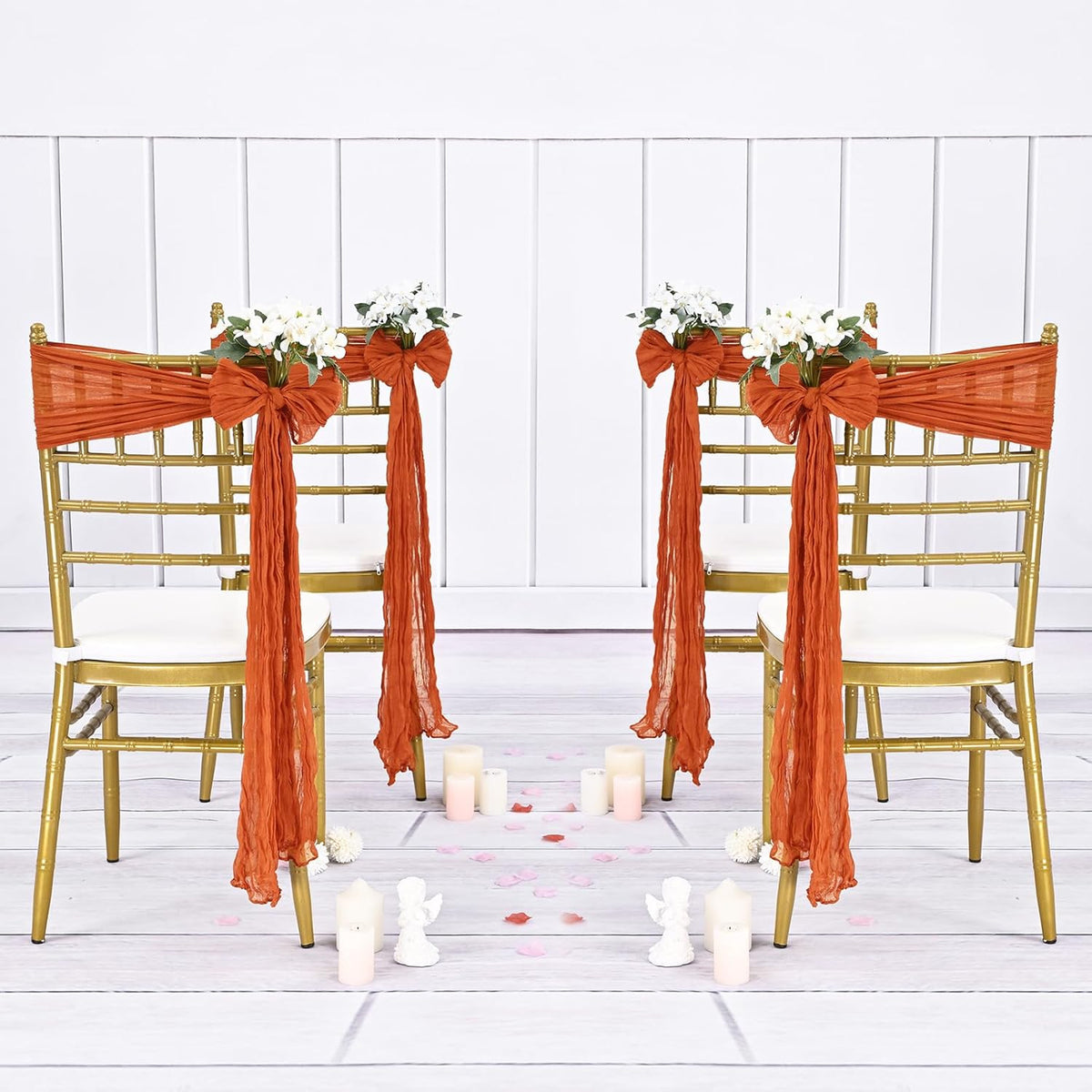 36 Pcs Burnt Orange Cheesecloth Chair Sashes, 16 x 108 inch Gauze Fabric Washable Chair Sashes Bows Designed for Aisle Decorations Universal Chair Cover Decor for Wedding Reception Party Banquet