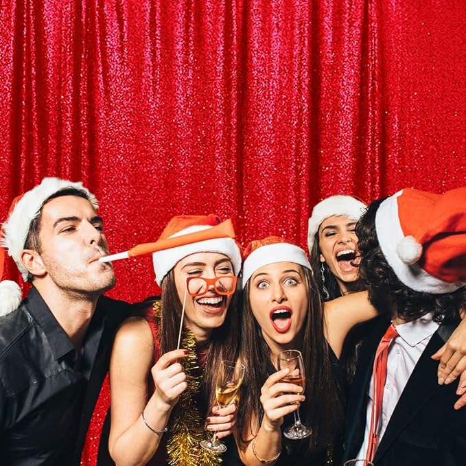 Poise3EHome Red Sequin Backdrop, 7FT x 7FT Sequin Photography Backdrop Curtain - Image 9