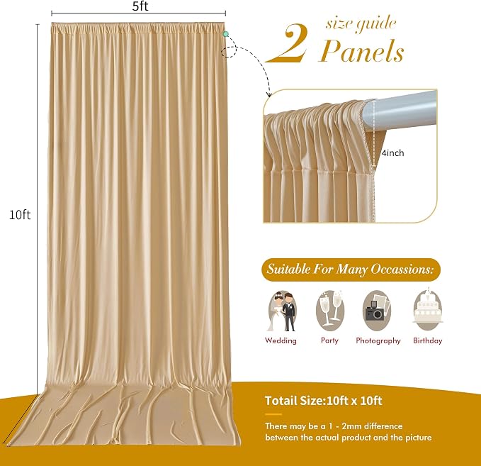 10 ft x 10 ft Wrinkle Free Champagne Backdrop Curtain - Image 7