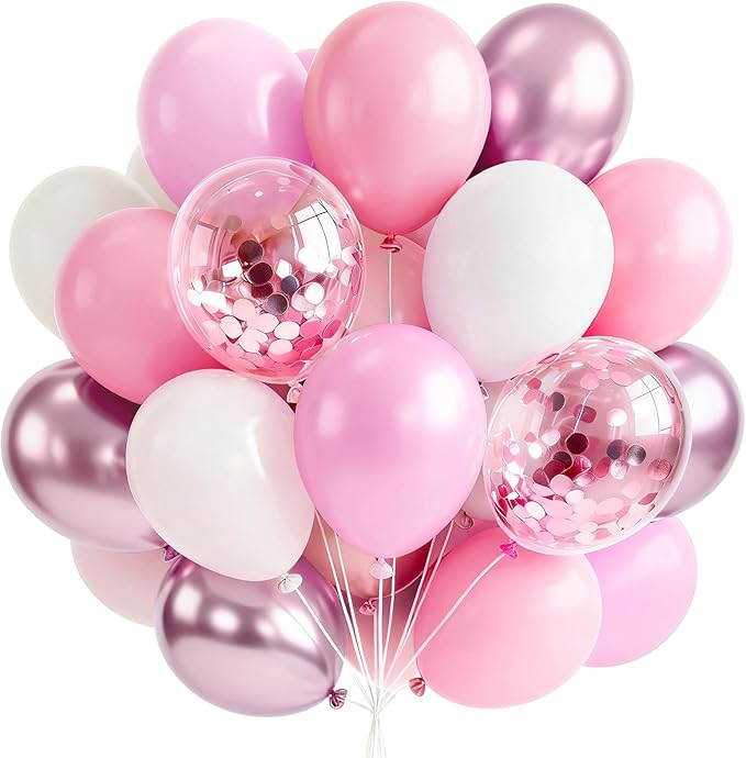 PartyWoo Pink and White Balloons 66pcs Metallic Pearl Pink White Balloons | by PartyWoo