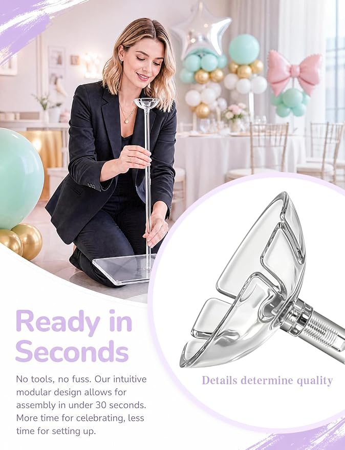 Clear Acrylic Balloon Stand Kit, 5 Pack, 23.6 Inch | Reusable Balloon Sticks - Image 3