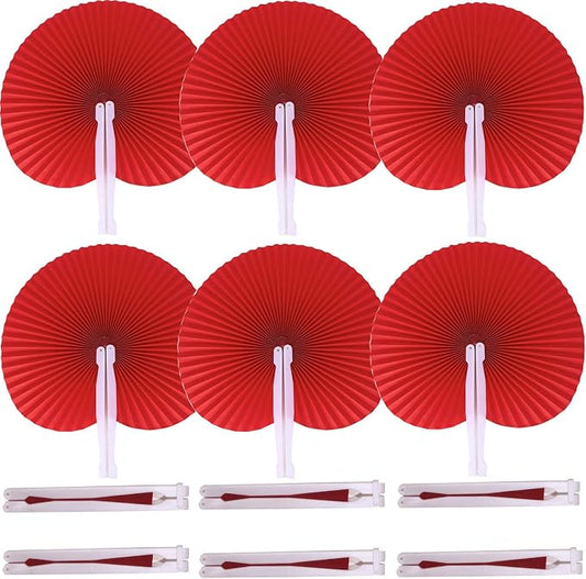 20 Pieces Red Round Paper Fans | Foldable Handheld Fans by Bestage