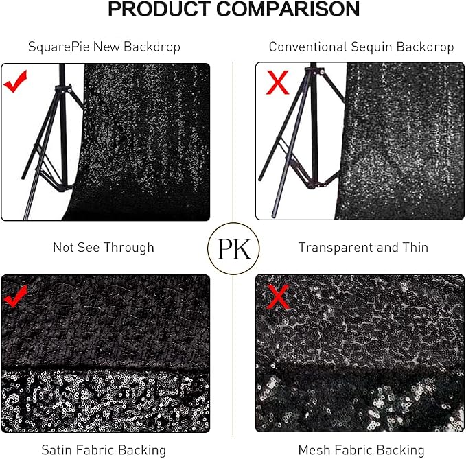 SquarePie 8x8ft Black Sequin Backdrop, High Density Non-Transparent Glitter - Image 4