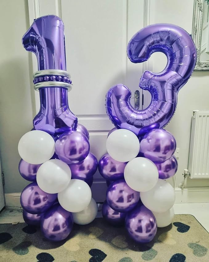 Number 13 Purple Balloons 40 Inch Giant Purple 13 Number Foil Helium Balloons - Image 3