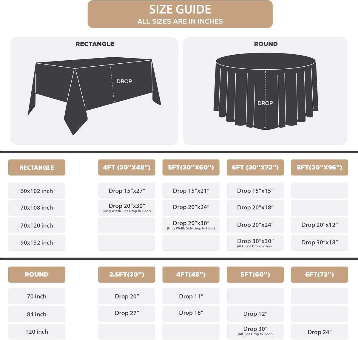 Fitable 8 Pack Table Cloth Rectangle Table: Stain and Wrinkle Resistant Tablecloth Rectangular, Washable Polyester Tablecloths for Wedding Party Dining Banquet Event Catering(Ivory, 70x108 Inch)