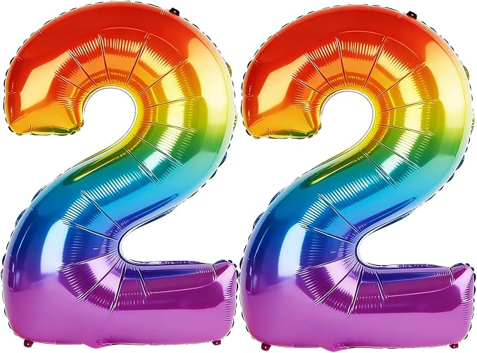 40 Inch Number 22 Balloons for 22nd Birthday Party Decorations, 0-100 Rainbow by FOBELEC