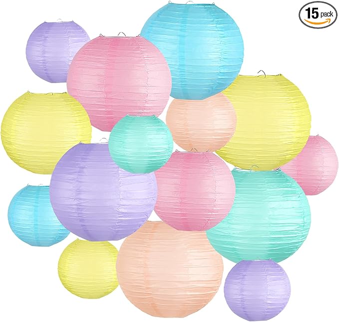 15-Pack Pastel Classroom Decor, Hanging Paper Lanterns by KAXIXI