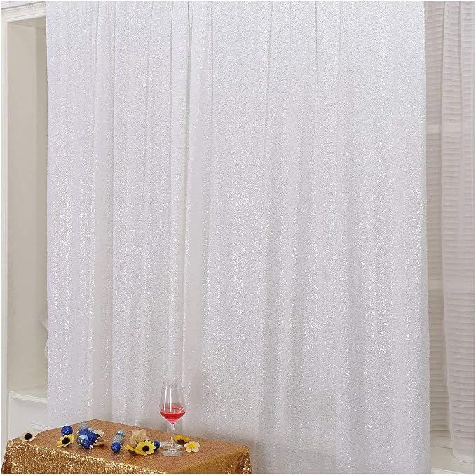 Poise3EHome 8FT x 8FT White Sequin Photography Backdrop Curtain - Image 4