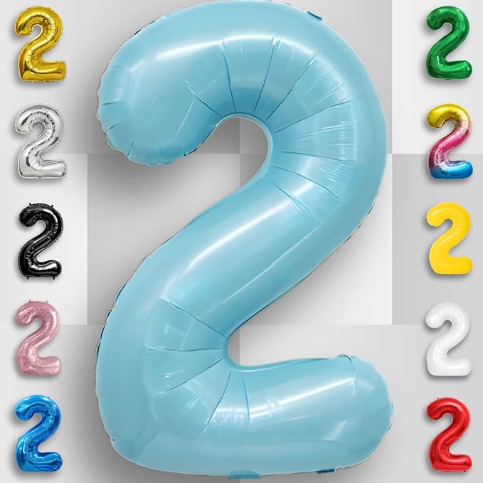 Candy Blue Number Balloon 2 Mylar Foil Balloons 32 inch - Image 6