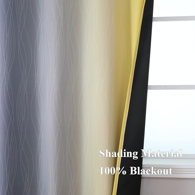 Yellow and Grey Ombre Blackout Curtains 90 Inch Length 2 Panels Set, Thermal - Image 5