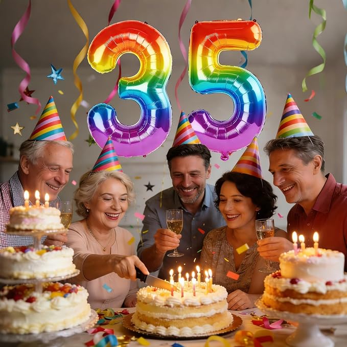 40 Inch Number 35 Balloons for 35th Birthday Party Decorations, 0-100 Rainbow - Image 2