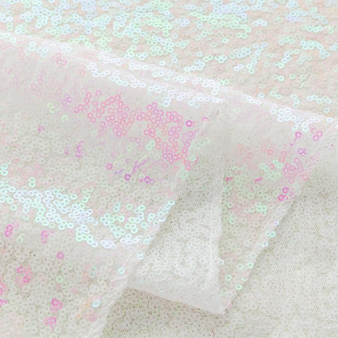Sugargirl White Iridescent Sequin Backdrop Curtain 10FTx10FT Glitter White - Image 5