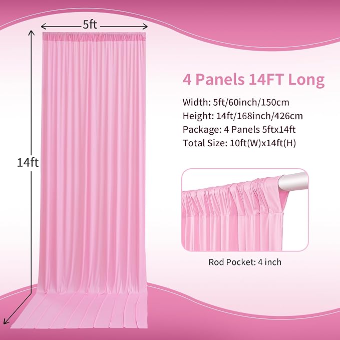 20×14 ft Pink Wrinkle Free Backdrop Curtain, Soft Silky Polyester Wedding - Image 4